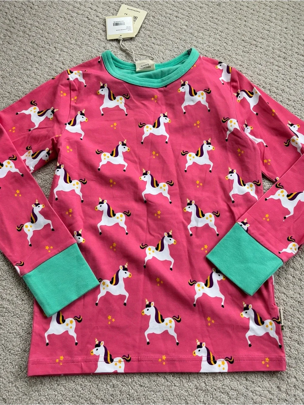 Maxomorra Kids Unicorn Print Long Sleeve Tee - Pink & Mint
